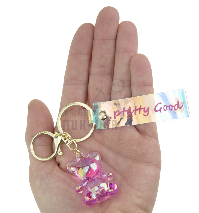 Брелок для ключей "Мишка" + карабин, цв.фуксия