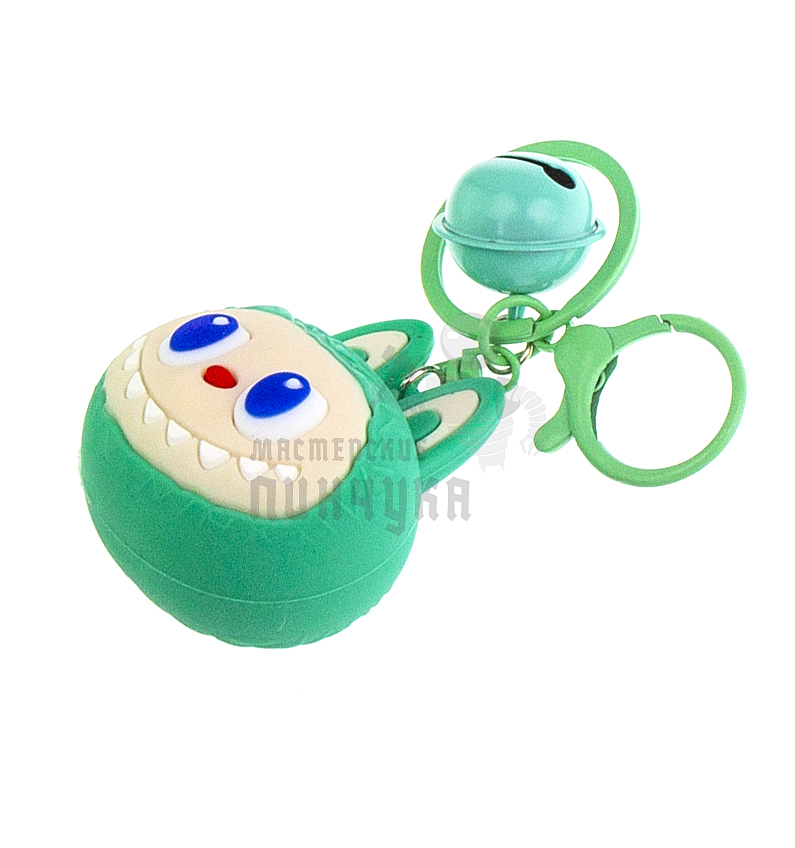 Брелок для ключей "LABUBU" антистресс, карабин+колокольчик, цв.зеленый