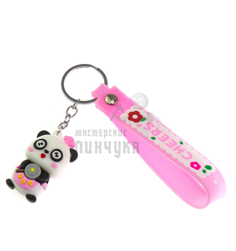 Брелок для ключей "Панда с конфетой" + ремешок, цв.розовый
