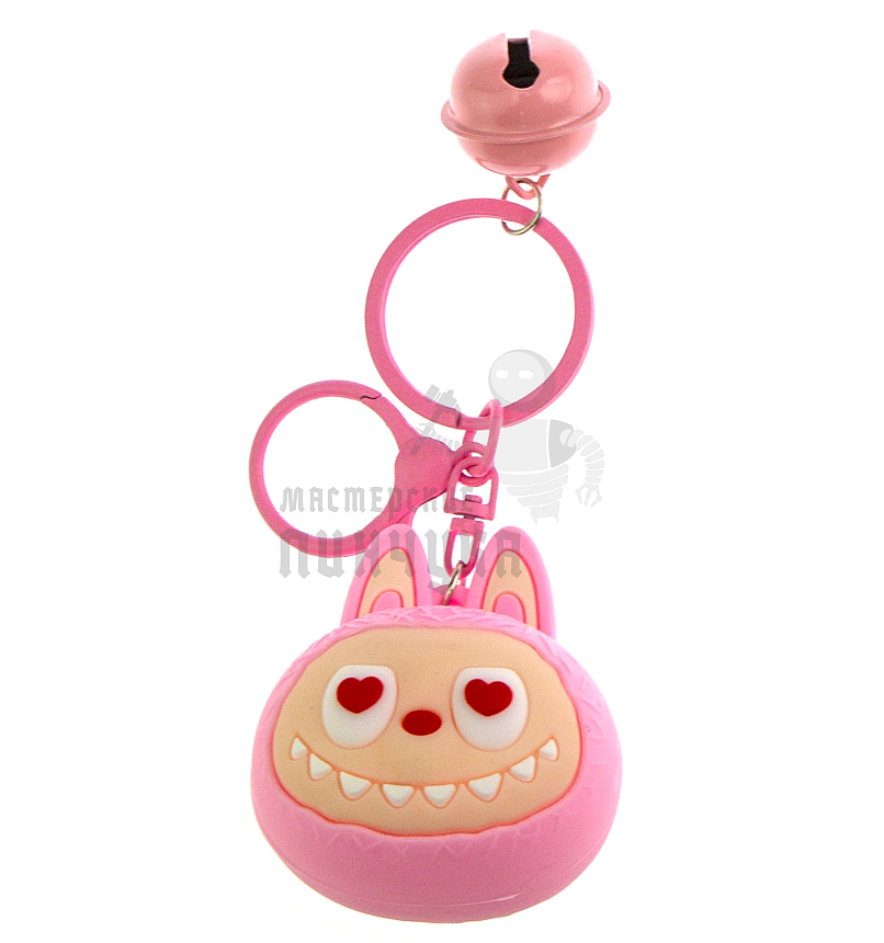 Брелок для ключей "LABUBU" антистресс, карабин+колокольчик, цв.розовый