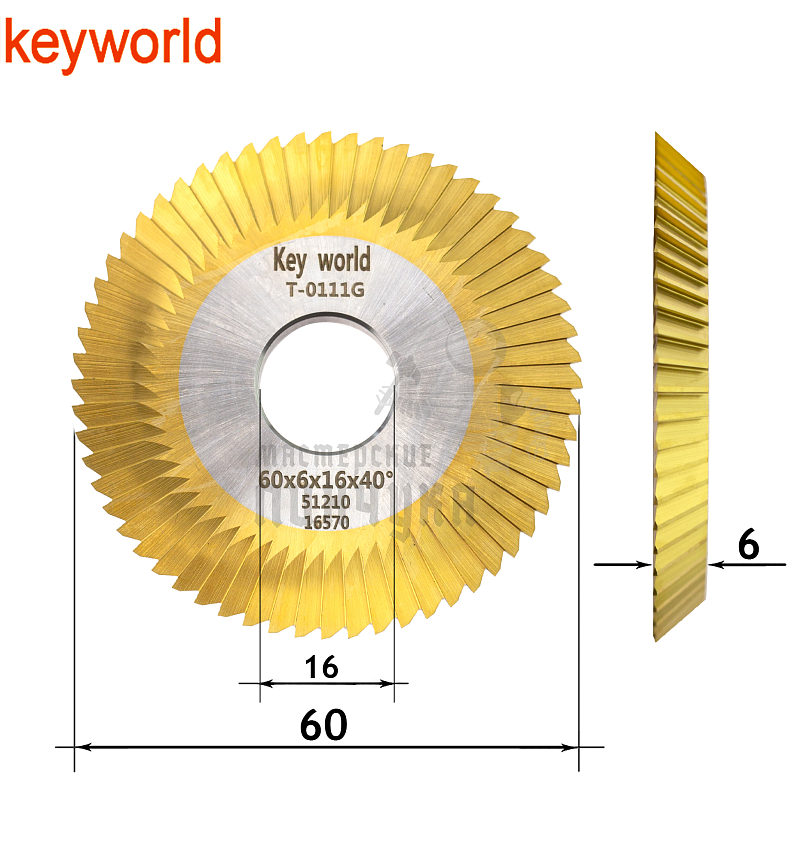 Фреза KeyWorld T-0111G угловая (Ф60X6XФ16X40°Х60T) HSS+TiN