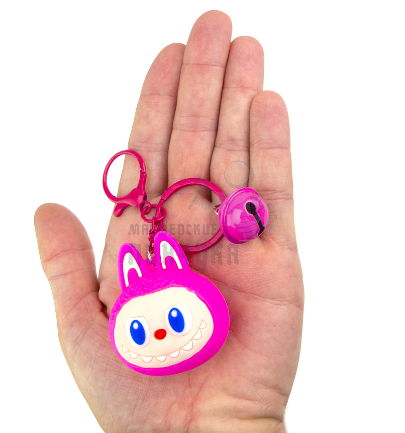 Брелок для ключей "LABUBU" антистресс, карабин+колокольчик, цв.фуксия