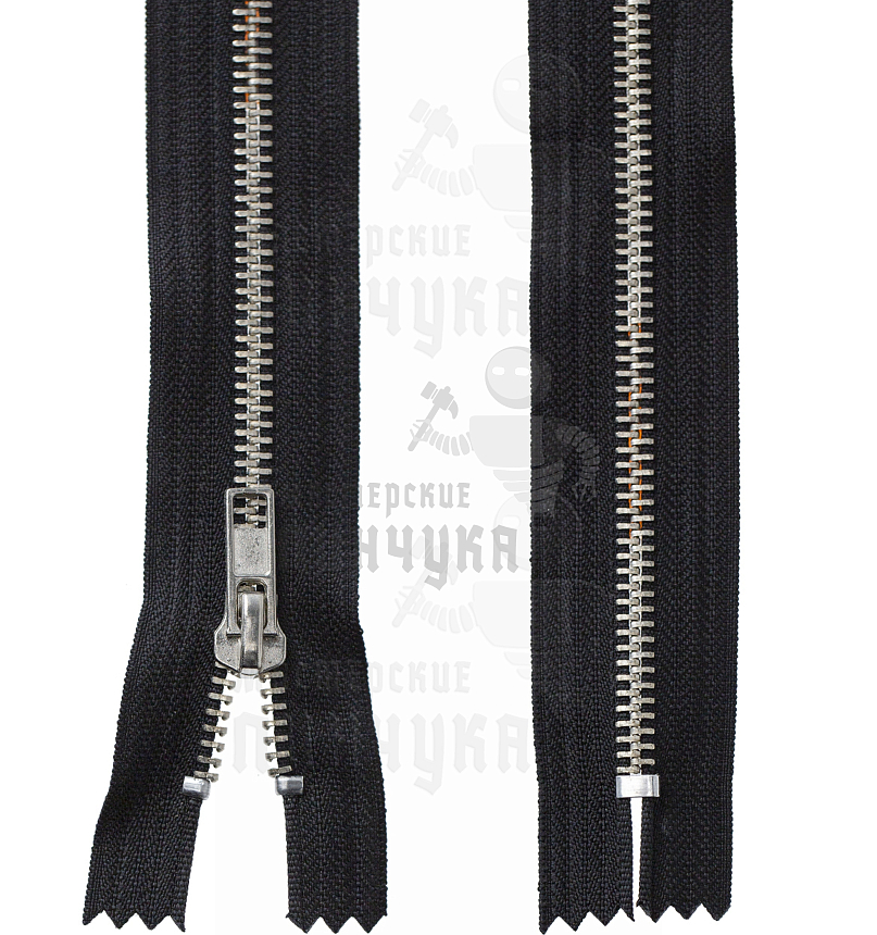 Молния металлическая джинсовая т. 5 18см н/р цв.черный 322, зв. никель