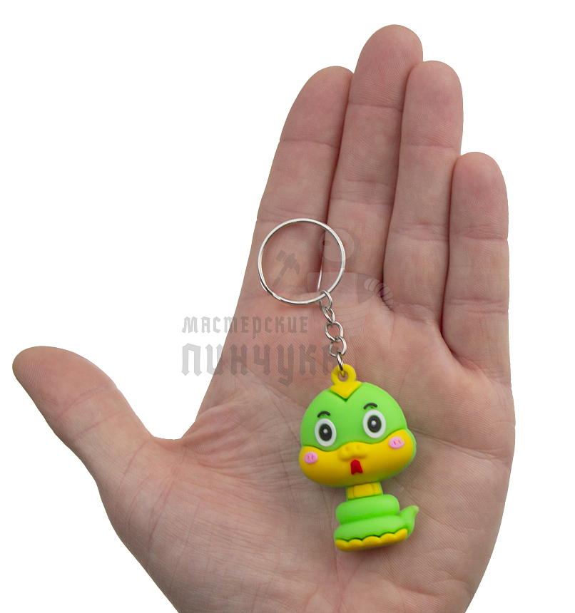 Брелок для ключей "Змейка" цв.зеленый с кольцом