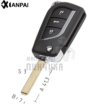 Корпус выкидного ключа OP-11P HU100 HF66P 3 кнопки  TOYOTA КНР   - Чертеж