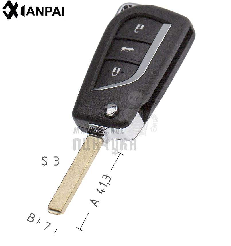 Корпус выкидного ключа OP-11P HU100 HF66P 3 кнопки  TOYOTA КНР  