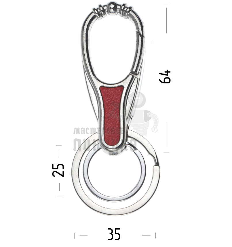 Карабин с двумя кольцами для ключей красный