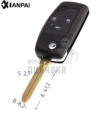 Корпус выкидного ключа TOYO-15.P TOY43 TY37R 3 кнопки КНР  TOYOTA - Чертеж