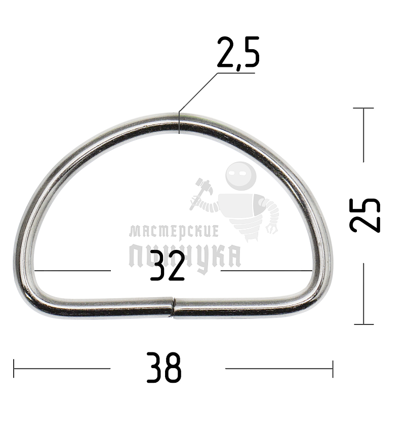 Полукольцо 30мм (толщ. 2,6мм) цв. никель. 