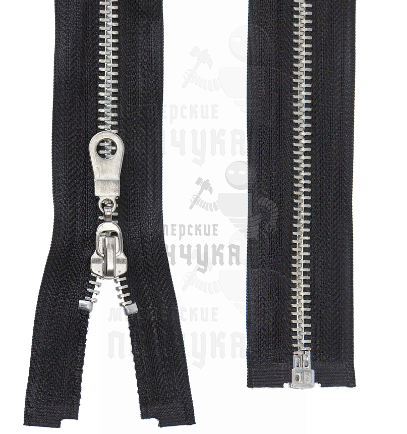 Молния металлическая, тип 5, 90см, разъем, цв. черный 322 / никель