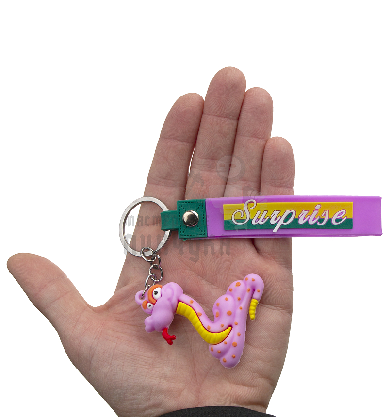 Брелок для ключей "Змея" цв.розовый с кольцом