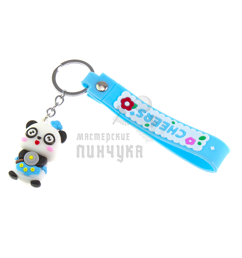 Брелок для ключей "Панда с конфетой" + ремешок, цв.голубой
