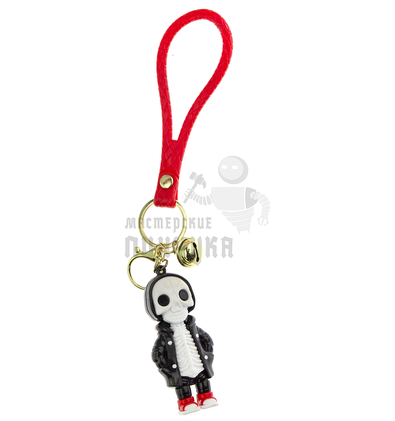 Брелок для ключей "Скелет в плаще" + карабин и колокольчик, цв.черный