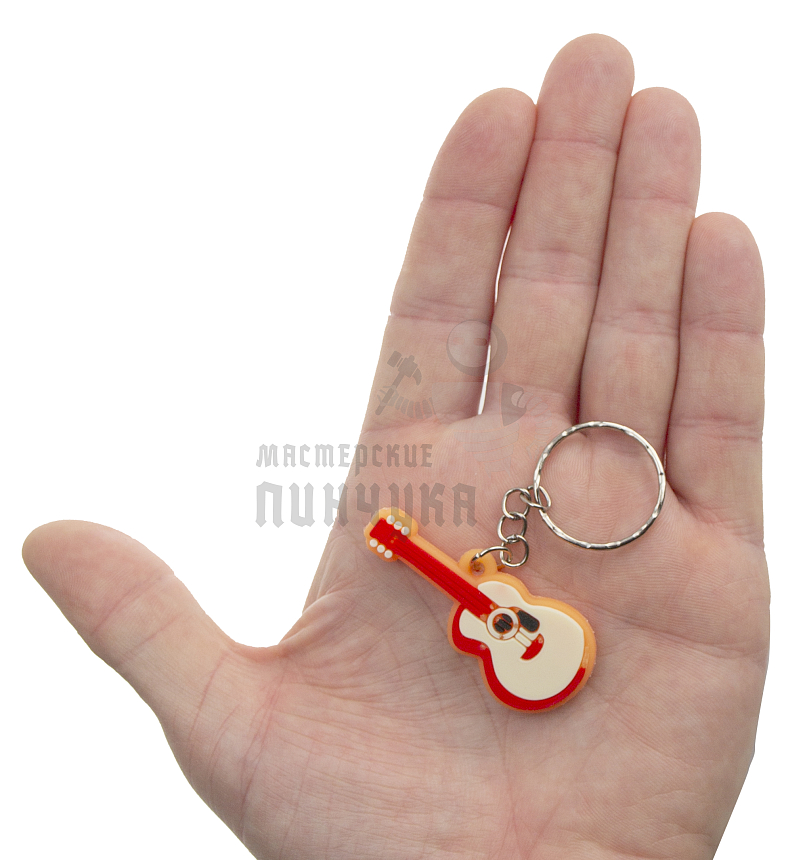 Брелок для ключей "Гитара" цв.оранжевый с кольцом