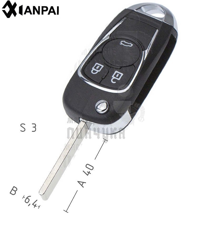 Корпус выкидного ключа OP-11P HU100 HF66P 3 кнопки  КНР /// CHEVROLET