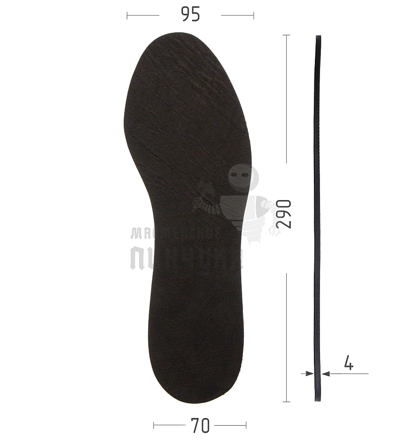 Стельки из натуральной кожи, р-р 44-45, цв.черный (толстые)