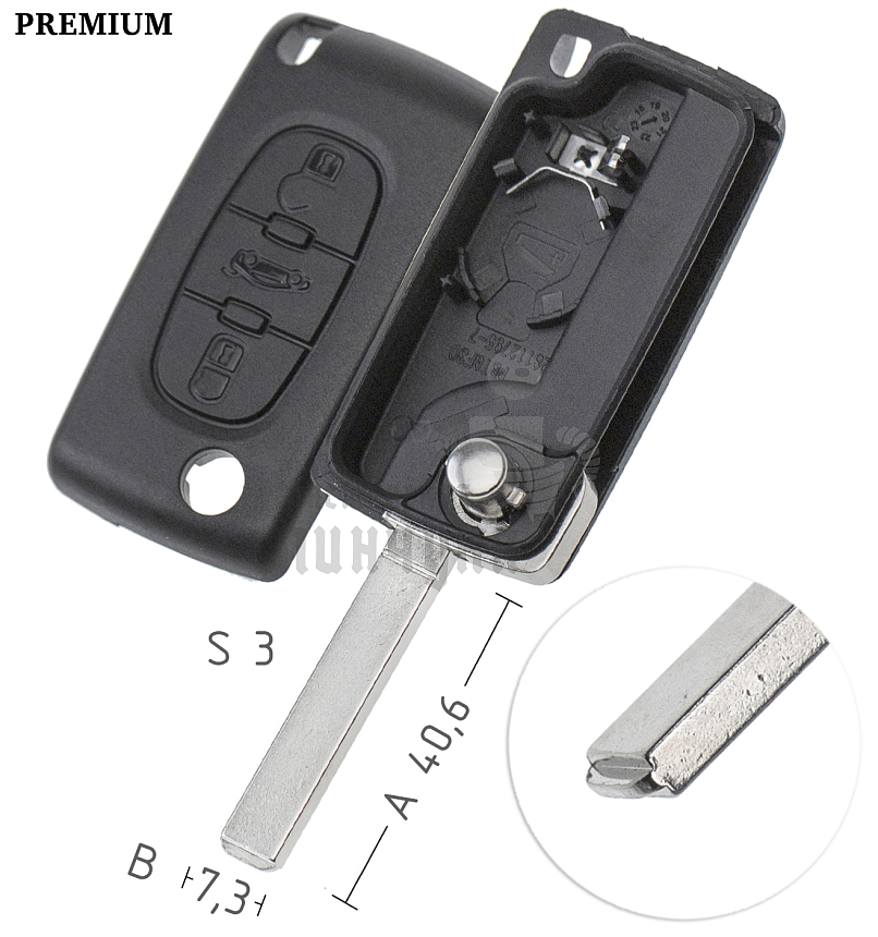 Корпус выкидных ключей VA49  VA6  VC75  КНР  CITROEN