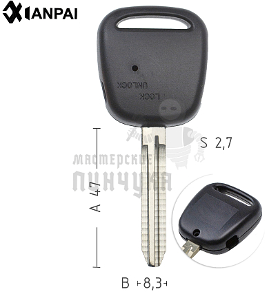 Корпус ключа TOYO-15.P TOY43 TY37R 1 кнопка сбоку КНР // TOYOTA