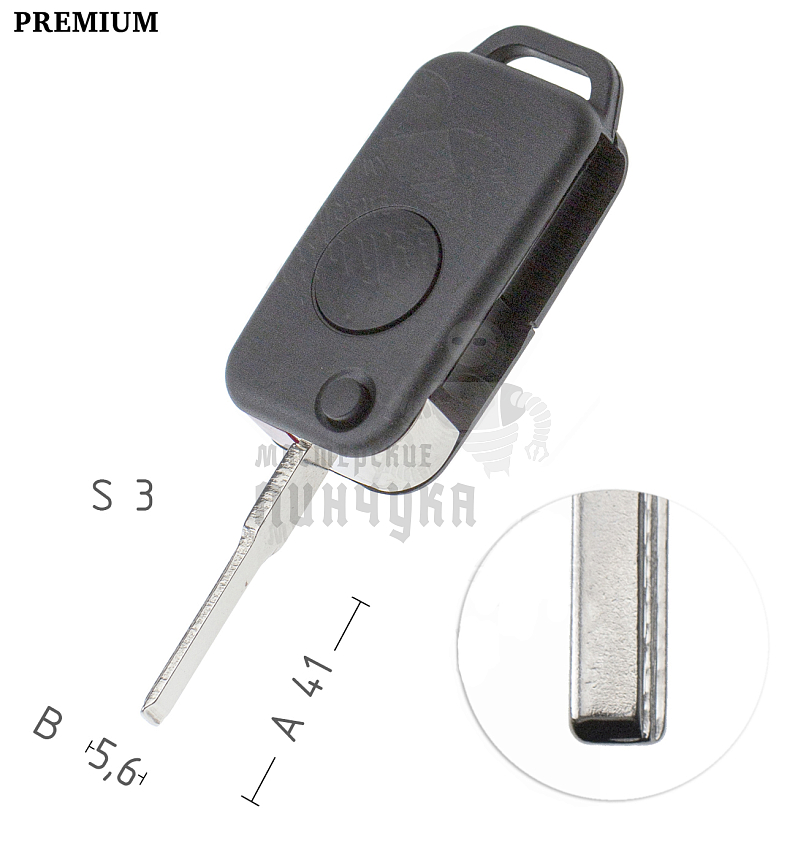 Корпус выкидного ключа HU116 1 кнопка красное стекло КНР  MERCEDES