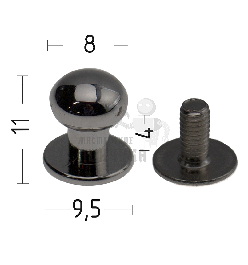 Кнопка кобурная Realtex цв.черный хром 8*11*9,5мм