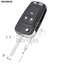 Корпус выкидного ключа OP-11P HU100 HF66P 3 кнопки 2 КНР  CHEVROLET - Чертеж