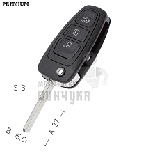 Корпус выкидного ключа FO-24 HU101 HF65 3 кнопки 2 КНР   FORD - Чертеж