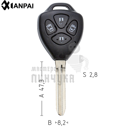 Корпус ключа TOYO-15.P TOY43 TY37R 4 кнопки КНР  TOYOTA