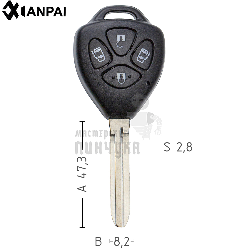 Корпус ключа TOYO-15.P TOY43 TY37R 4 кнопки КНР  TOYOTA