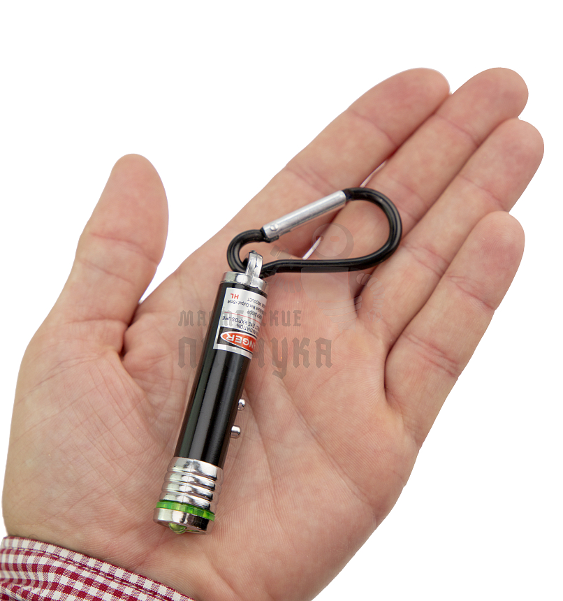 Брелок для ключей ""Лазер-Мини" цв.чёрный, на карабине с фонариком (3LED, 3 режима)