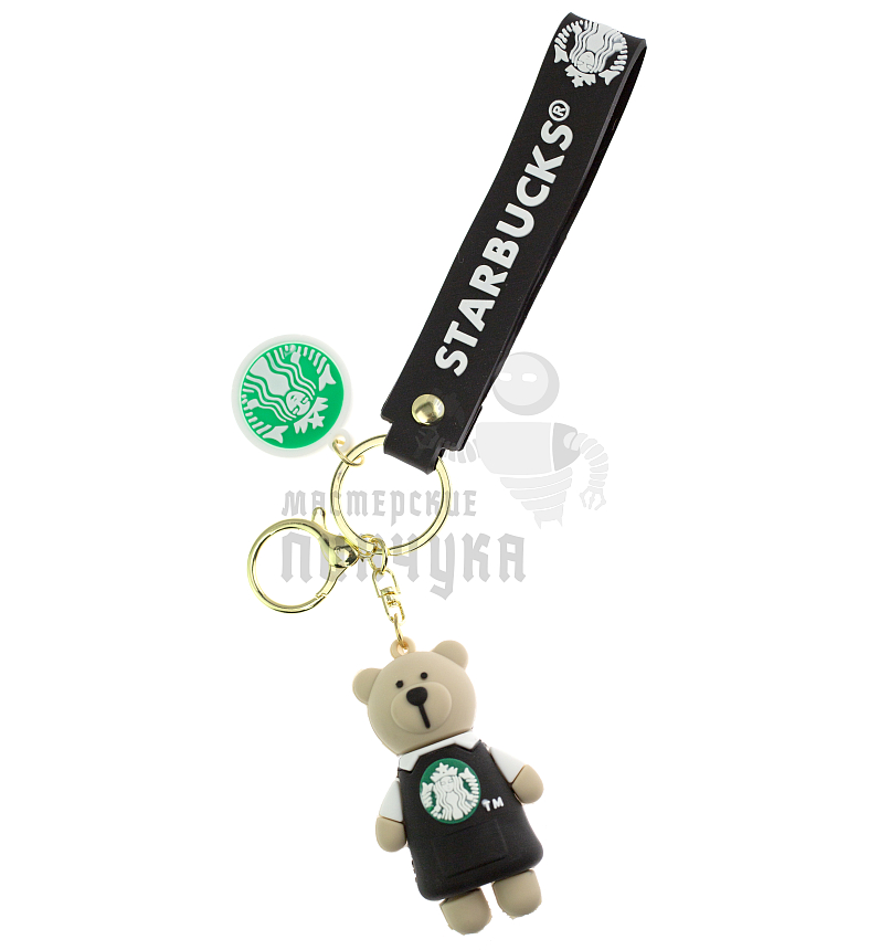 Брелок для ключей "Мишка бариста Старбакс" цв.чёрный + карабин