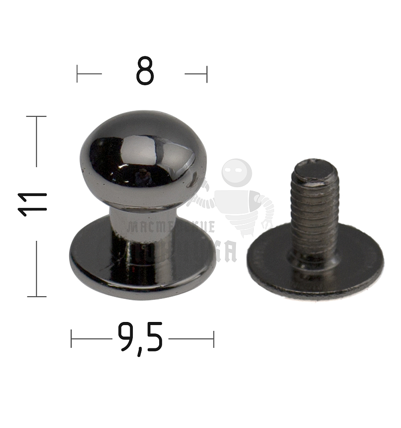 Кнопка кобурная Realtex цв.черный никель 8*11*9,5мм