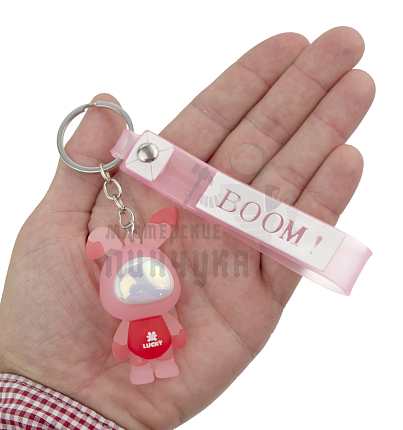 Брелок для ключей Заяц "LUCKY BOOM"  цв. розовый + ремешок